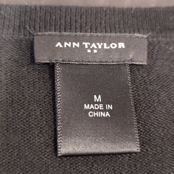 Ann Taylor Buttoned Cardigan Sweater Cotton Knit Crew Neck Womens Medium Black - Picture 9 of 10